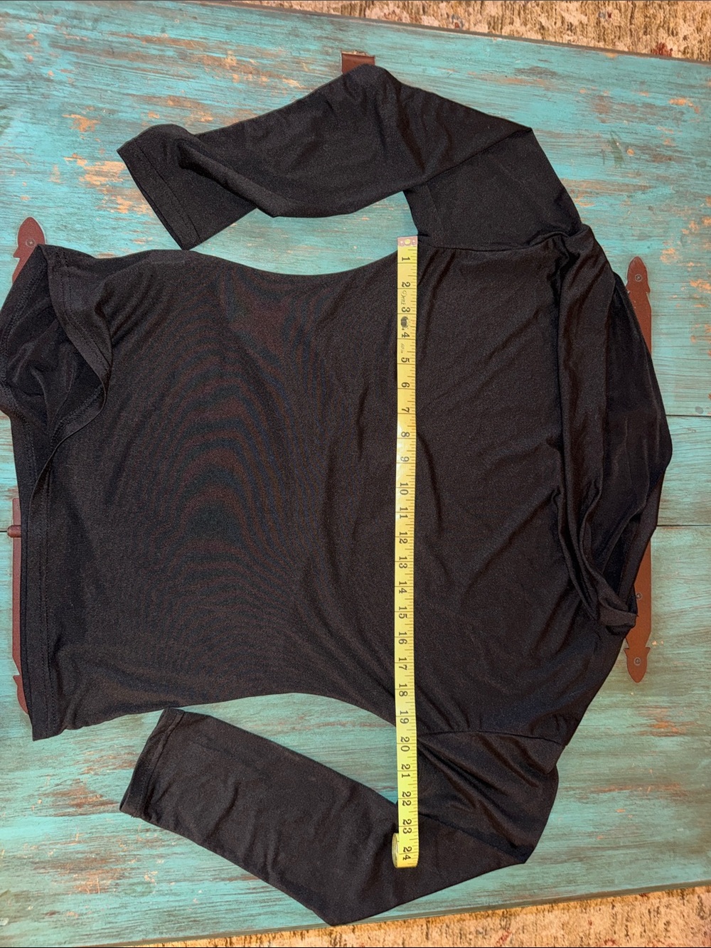 Black Long Sleeve Top Rouched Sides. Size XL